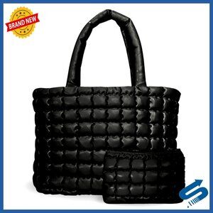 Puffer Tote Bag with Insert Pouch, Quilted Shoulder Bag, Large Storage